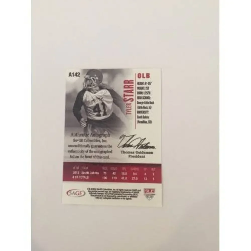 2014 SAGE Hit Autographs Gold Tyler Starr Auto Rookie Falcons #A142 (042)